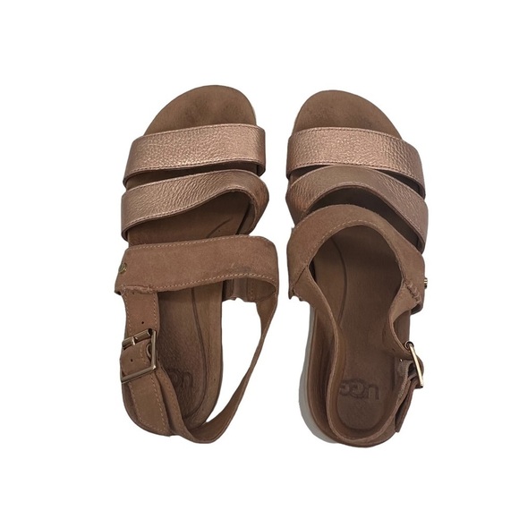 UGG Braelynn Metallic Gold Leather Platform Strappy Sandals Size 6 Women's - Picture 5 of 9